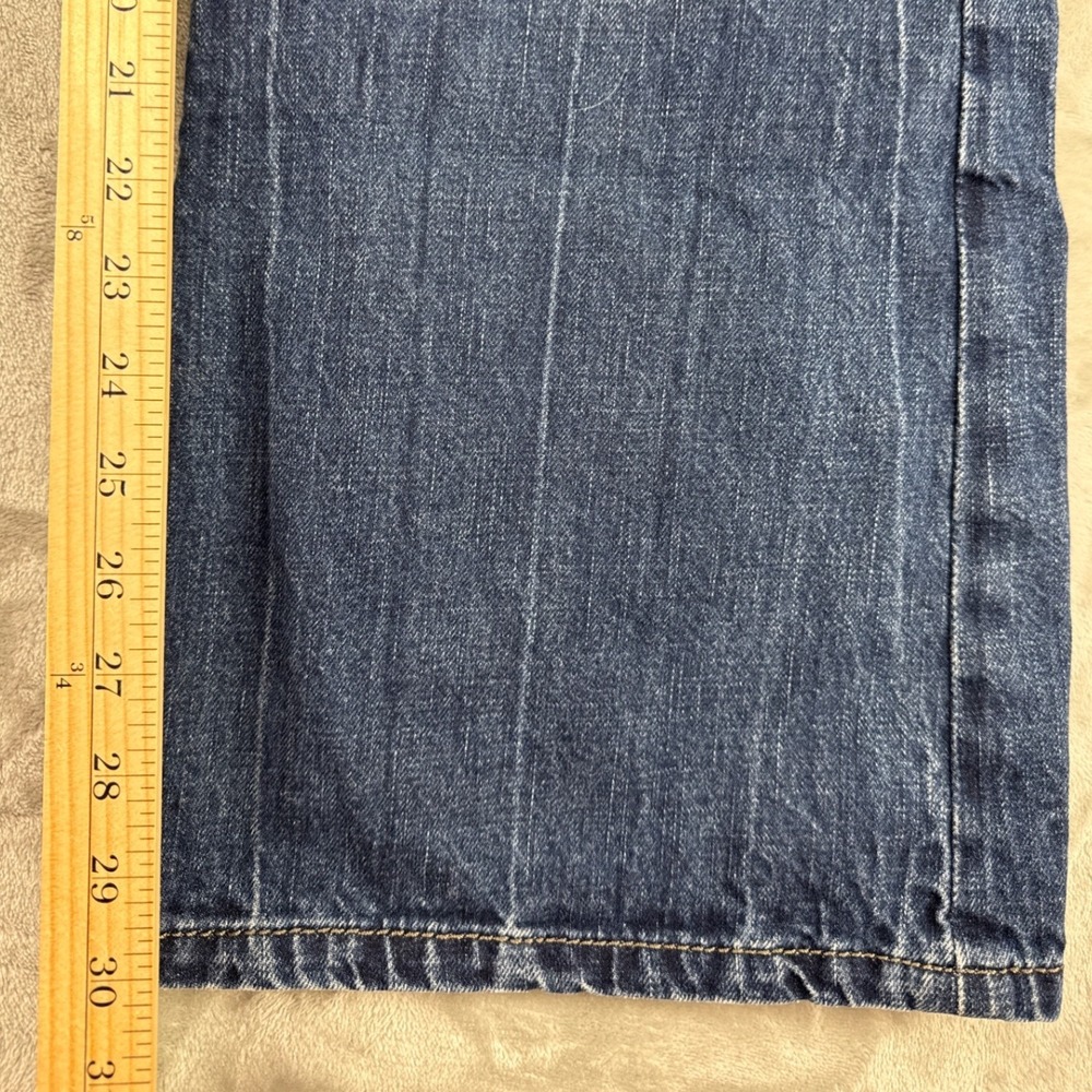 Express Jeans Rocco Mens 34x30 Blue Slim Low Rise Wide Boot Embroidered Lion Y2K - Picture 4 of 8